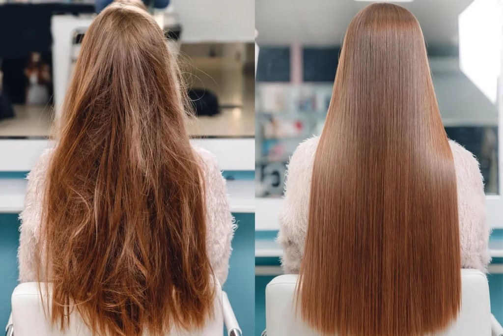 Before and After keratin hair treatment